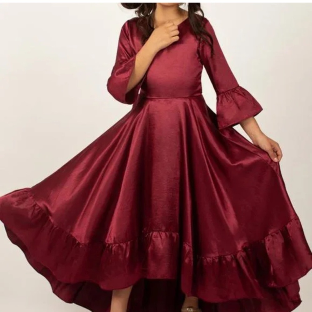 Joyfolie Burgundy Maya Satin Hi-Low Dress